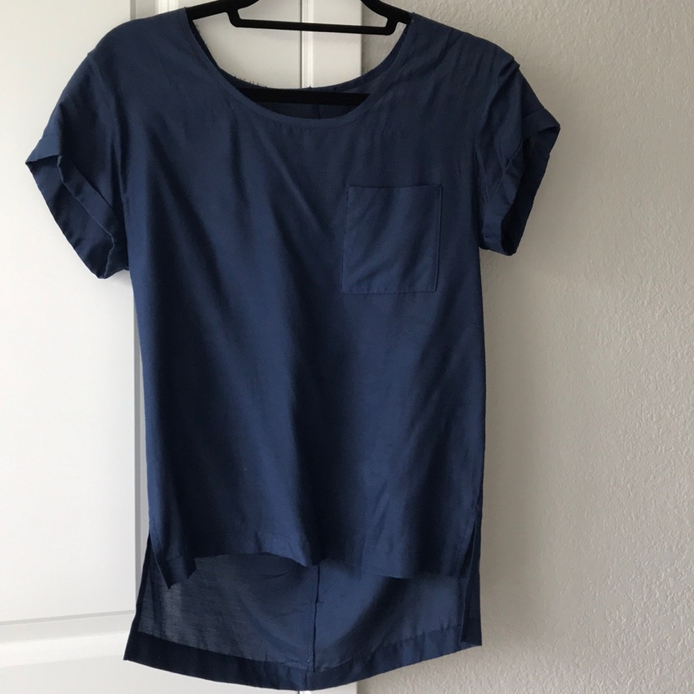 Rag & Bone navy high low silk blend tee